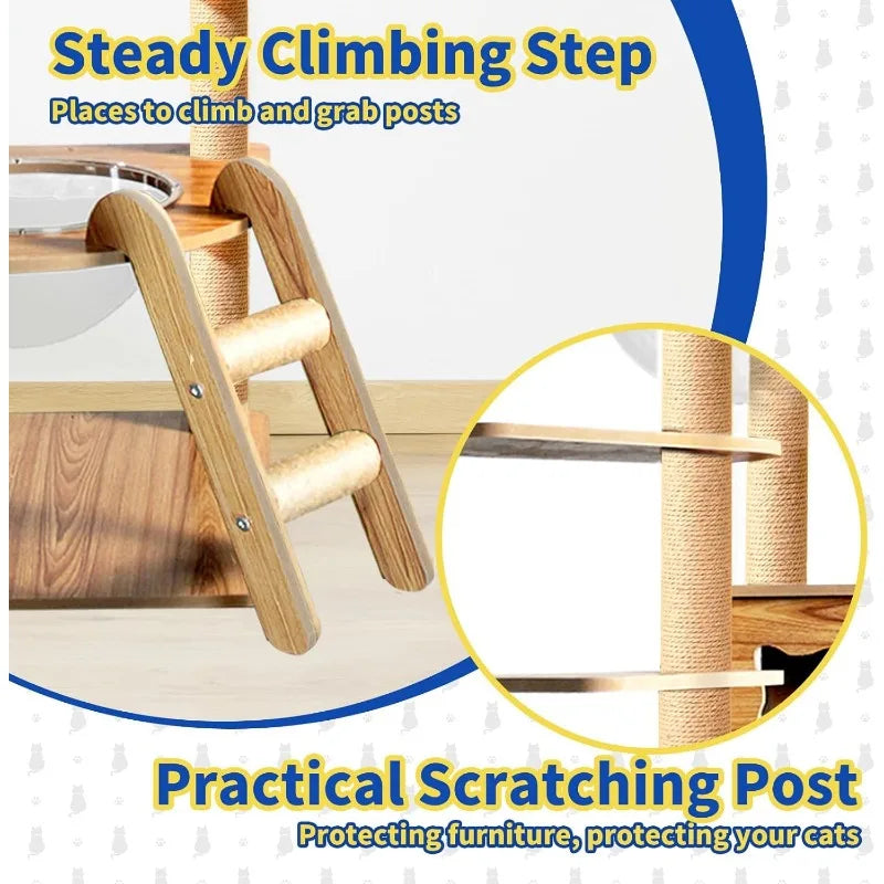 Cat Tree 59.6'' Wooden Cat Tree 6 Multi-Level Jumping Platforms Modern Cat Tree Space Capsules Cat Trees for Indoor Large Cats