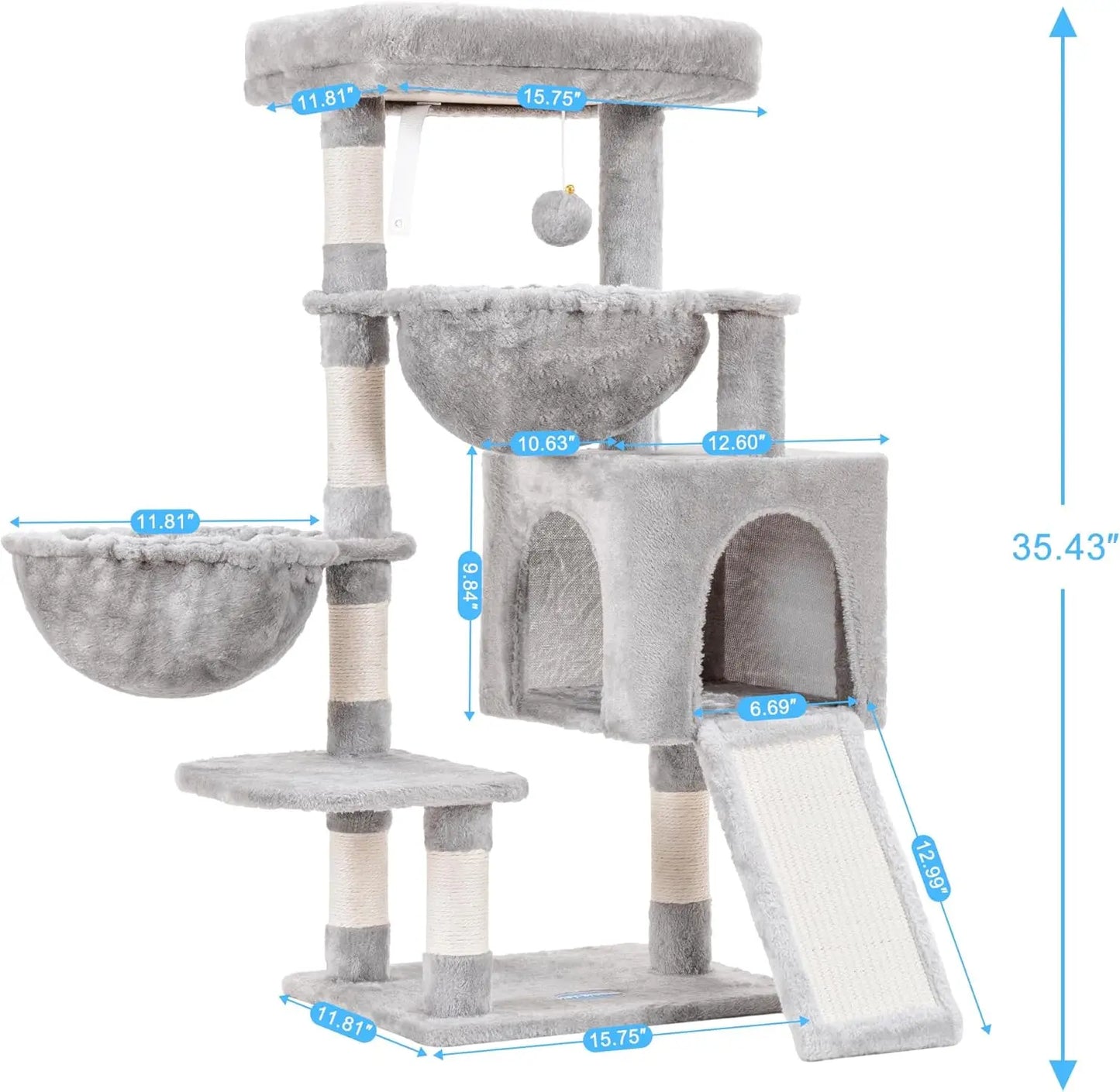 Cat Tree Cat Tower for Indoor Cats, Cat House with Large Padded Bed, Cozy Condo, Hammocks, Sisal Scratching Posts, Big Scratcher