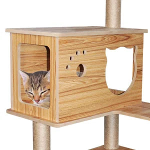 Cat Tree 59.6'' Wooden Cat Tree 6 Multi-Level Jumping Platforms Modern Cat Tree Space Capsules Cat Trees for Indoor Large Cats