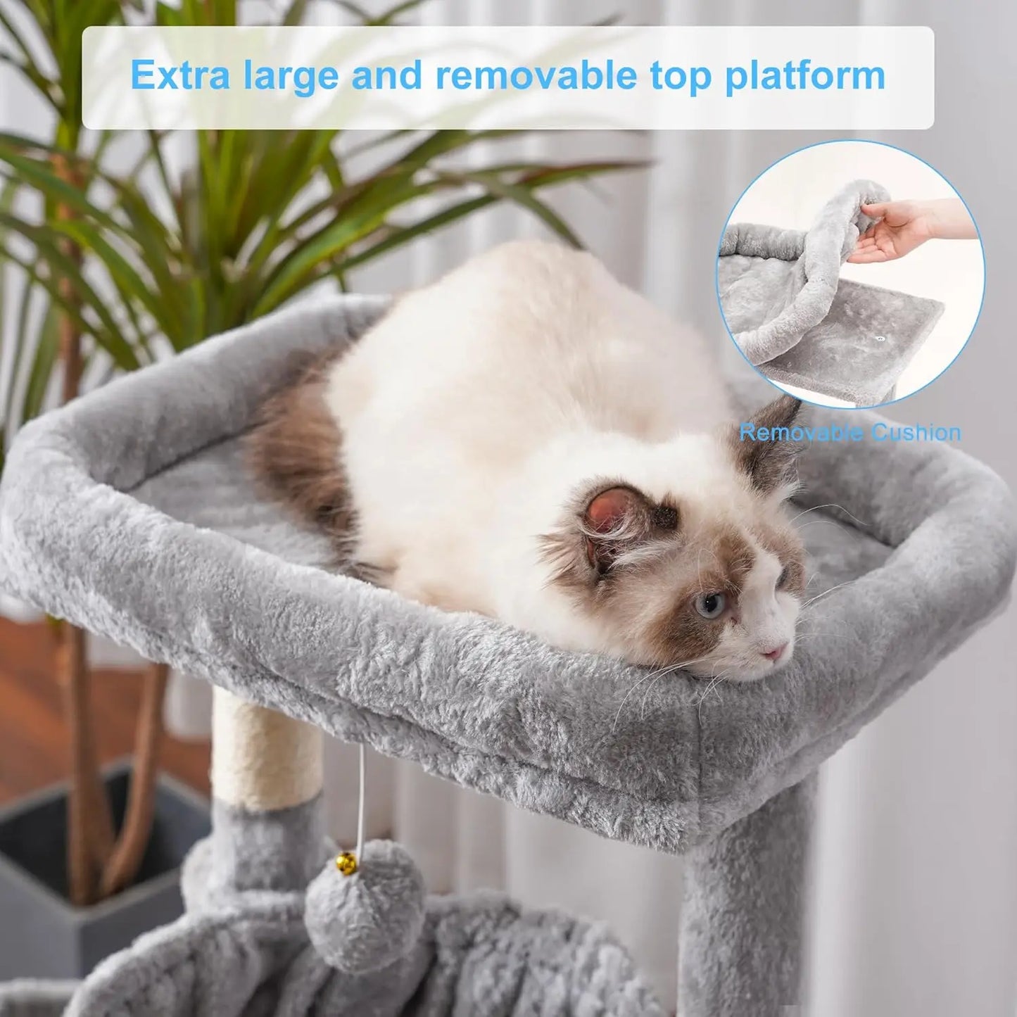 Cat Tree Cat Tower for Indoor Cats, Cat House with Large Padded Bed, Cozy Condo, Hammocks, Sisal Scratching Posts, Big Scratcher
