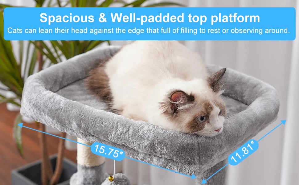 Cat Tree Cat Tower for Indoor Cats, Cat House with Large Padded Bed, Cozy Condo, Hammocks, Sisal Scratching Posts, Big Scratcher