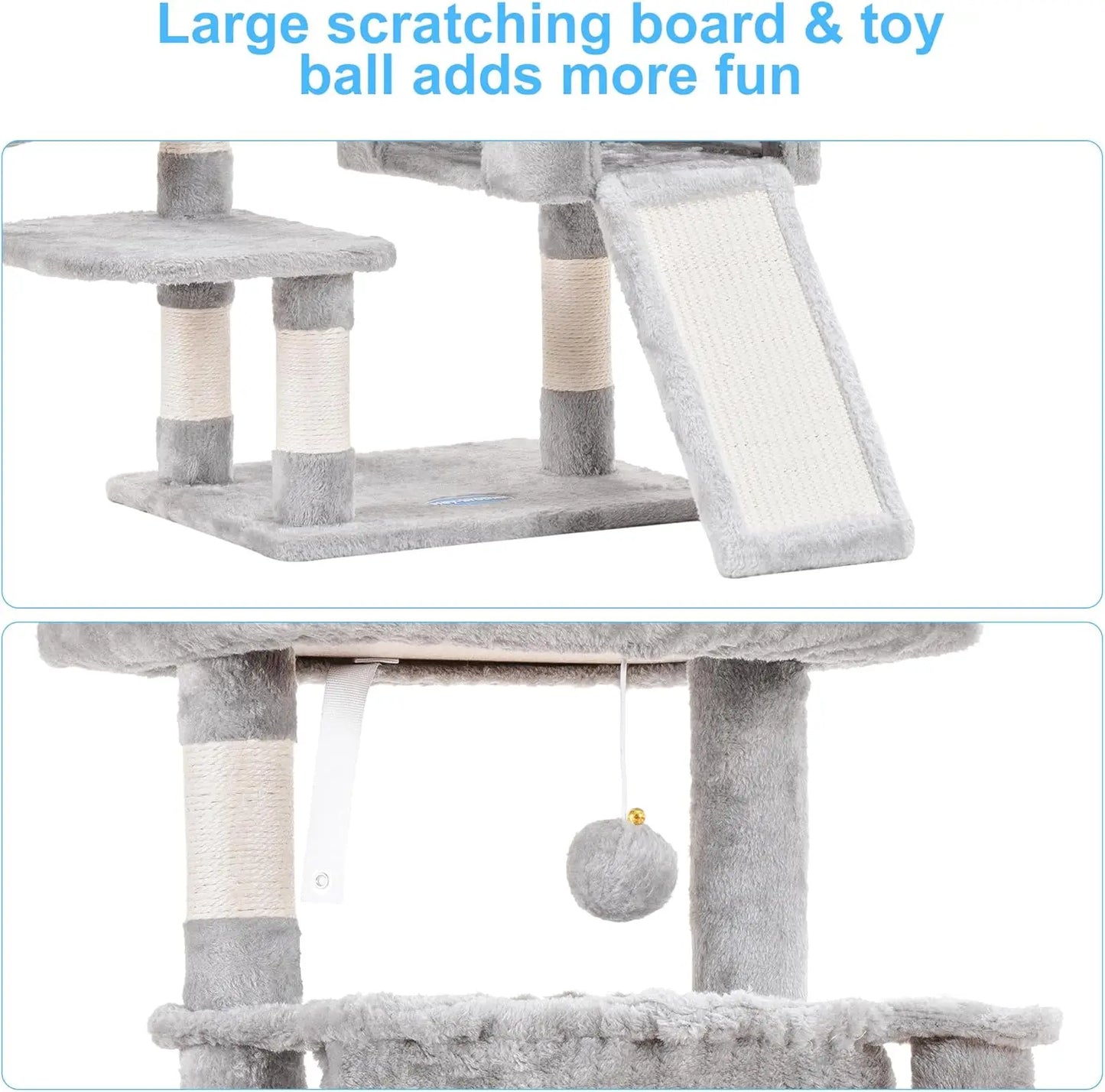 Cat Tree Cat Tower for Indoor Cats, Cat House with Large Padded Bed, Cozy Condo, Hammocks, Sisal Scratching Posts, Big Scratcher