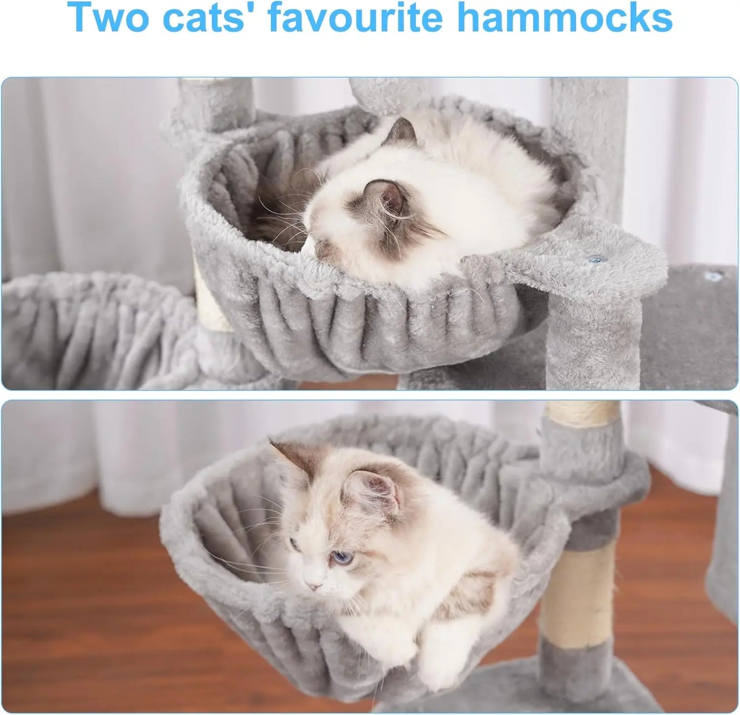 Cat Tree Cat Tower for Indoor Cats, Cat House with Large Padded Bed, Cozy Condo, Hammocks, Sisal Scratching Posts, Big Scratcher