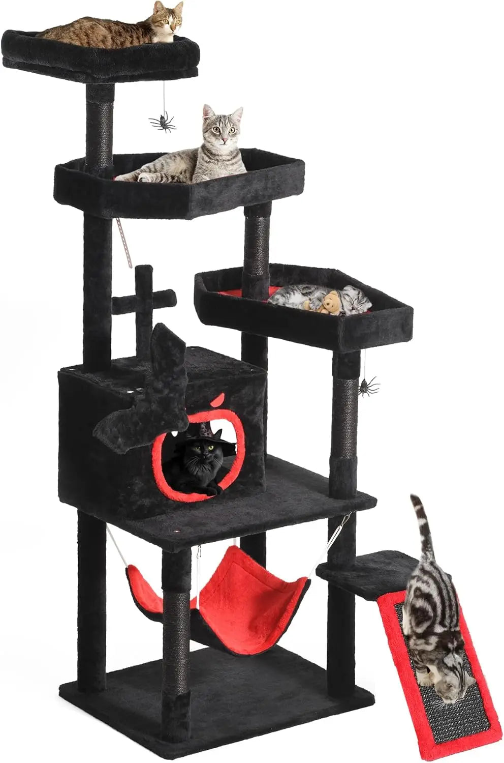 Tall Cat Tree Tower with Leaves for Indoor Cats, 72.8in Cute Cat Climbing Tower with Self-Grooming Brush, Cat Condo, Top Perch,