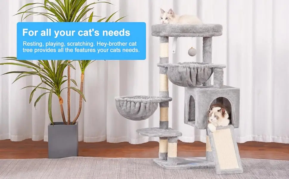 Cat Tree Cat Tower for Indoor Cats, Cat House with Large Padded Bed, Cozy Condo, Hammocks, Sisal Scratching Posts, Big Scratcher