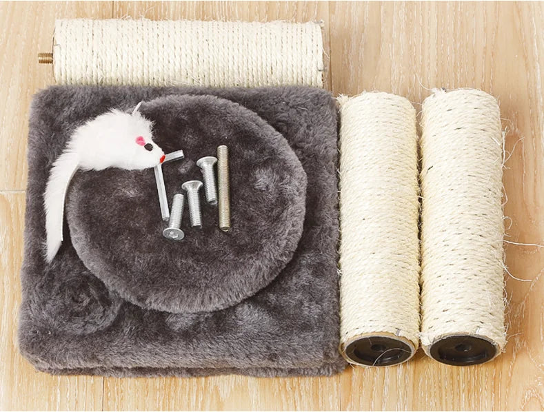 Cat Scratcher Climbing Frame Scratching Post Resistant Sisal Cat Tree with Toys Fish Kitten Playground Pet Furniture Supplies