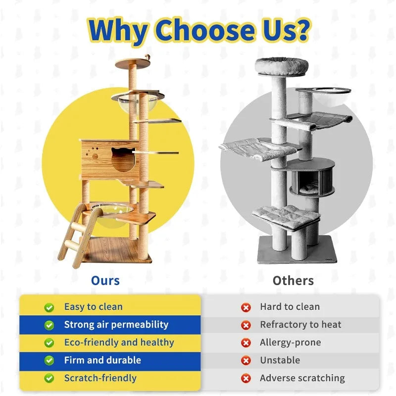 Cat Tree 59.6'' Wooden Cat Tree 6 Multi-Level Jumping Platforms Modern Cat Tree Space Capsules Cat Trees for Indoor Large Cats