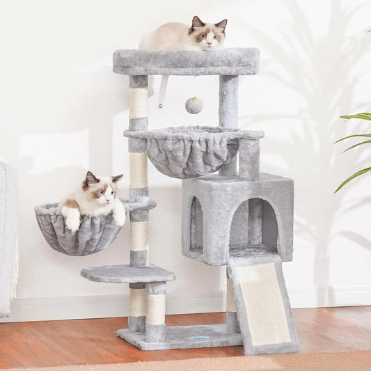 Cat Tree Cat Tower for Indoor Cats, Cat House with Large Padded Bed, Cozy Condo, Hammocks, Sisal Scratching Posts, Big Scratcher